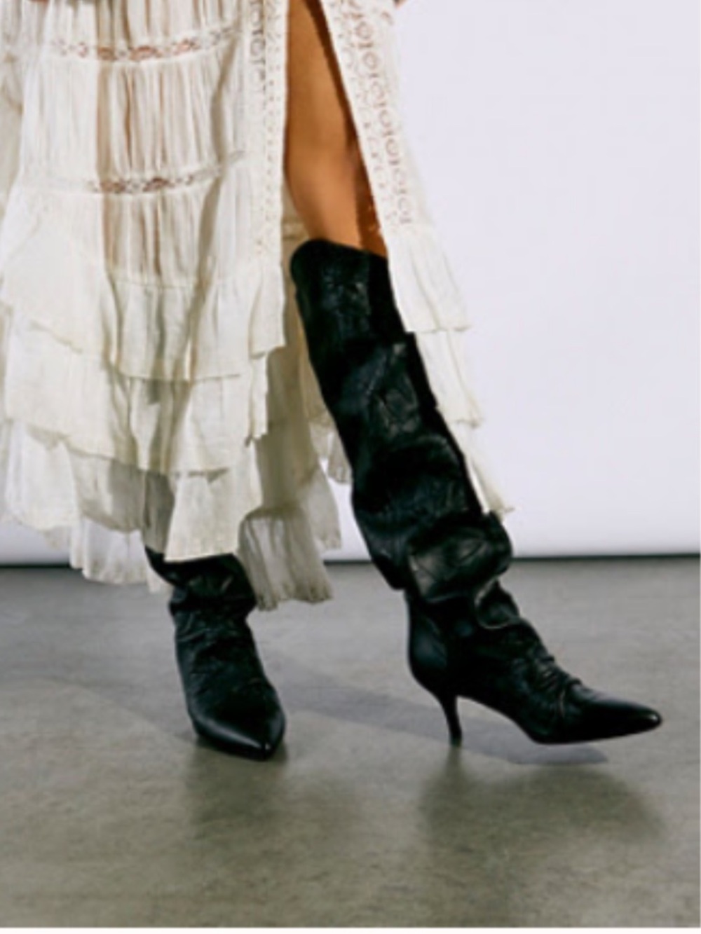 NWT- Free People- Black Sloane Slouch Boot- Leather Knee-High Boots- Size 38 EU